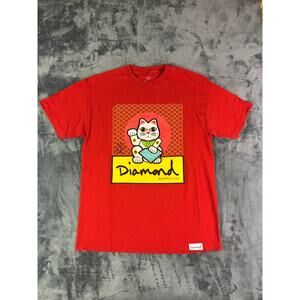 Y2K‎ Diamond Supply Co Lucky Cat Graphic Tee Red Streetwear Shirt Skater Grunge